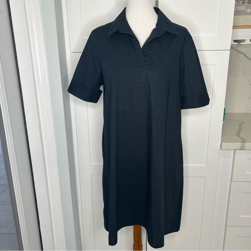 Estelle and Finn Black Short Sleeves Cotton Shift Shirt Dress Collared Pockets L